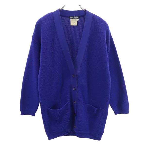 サルヴァトーレフェラガモ イタリア製 ウール 長袖 ニットカーディガン XS 青系 Salvatore Ferragamo レディース