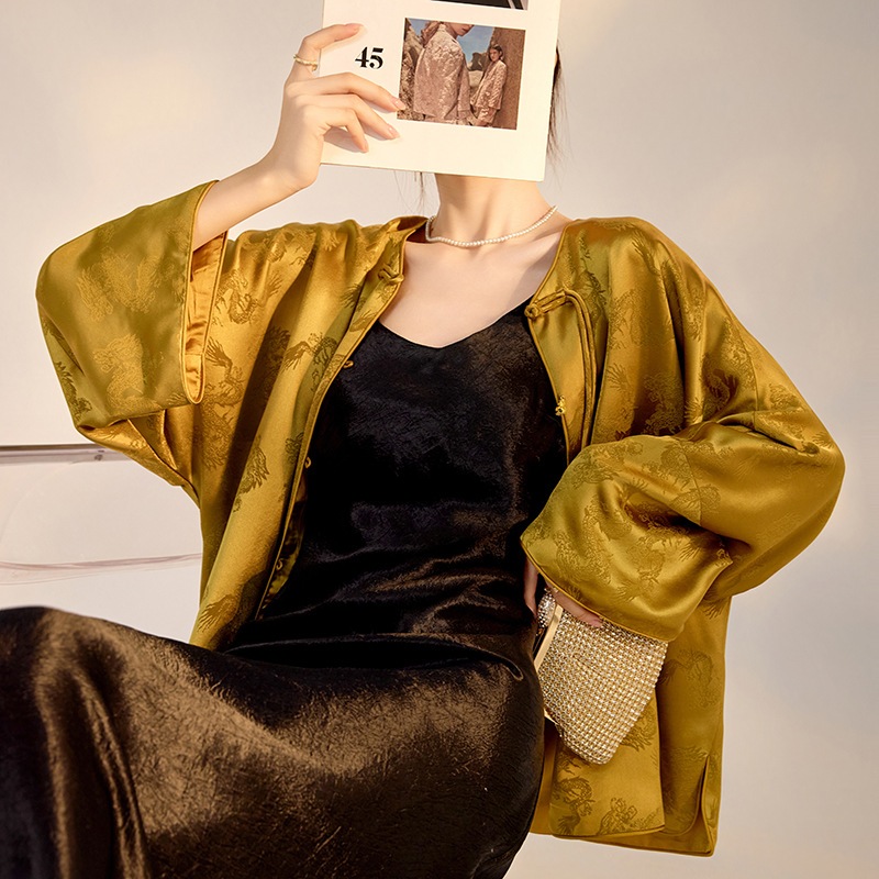 中国スタイルの新しい中国スタイルの古いqianfeng有名な社交界の重工業ドラゴンパターン酢酸ジャケットライト高級ハイエンドトップm4117