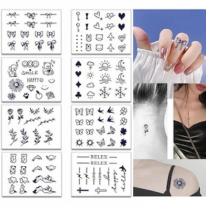 110タトゥーシール 2週間 8枚セット 110個以上 花 アルファベット 薔薇 ハート ジャグアタトゥーシール F135