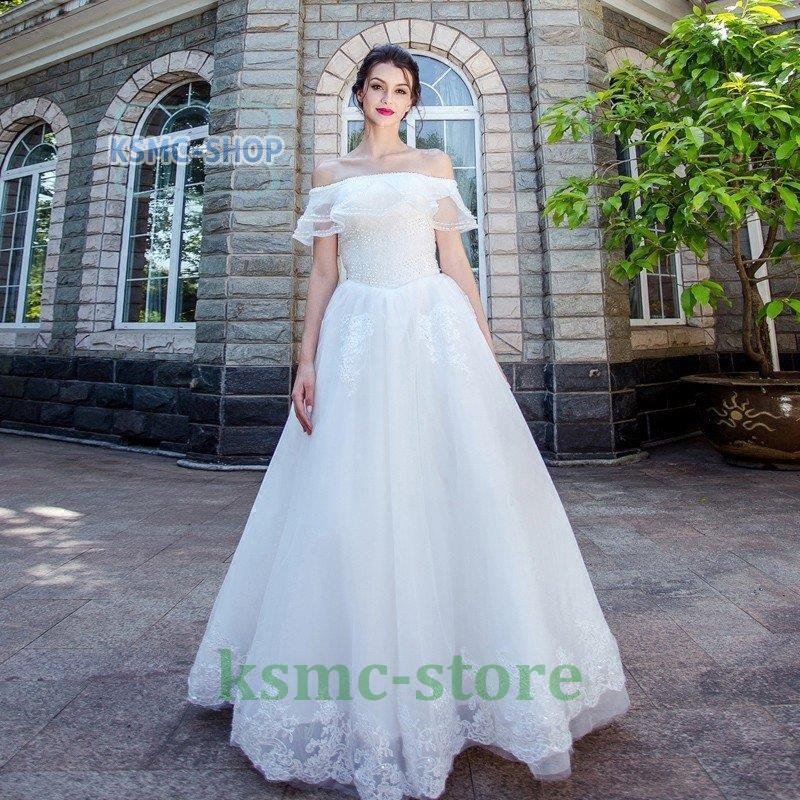 韓国ファッションウェディングドレス 安い 二次会 ウエディングドレス 結婚式 エンパイア 花嫁 ドレス 白 披露宴 ロングドレス ブライダル ベアトップ wedding dress