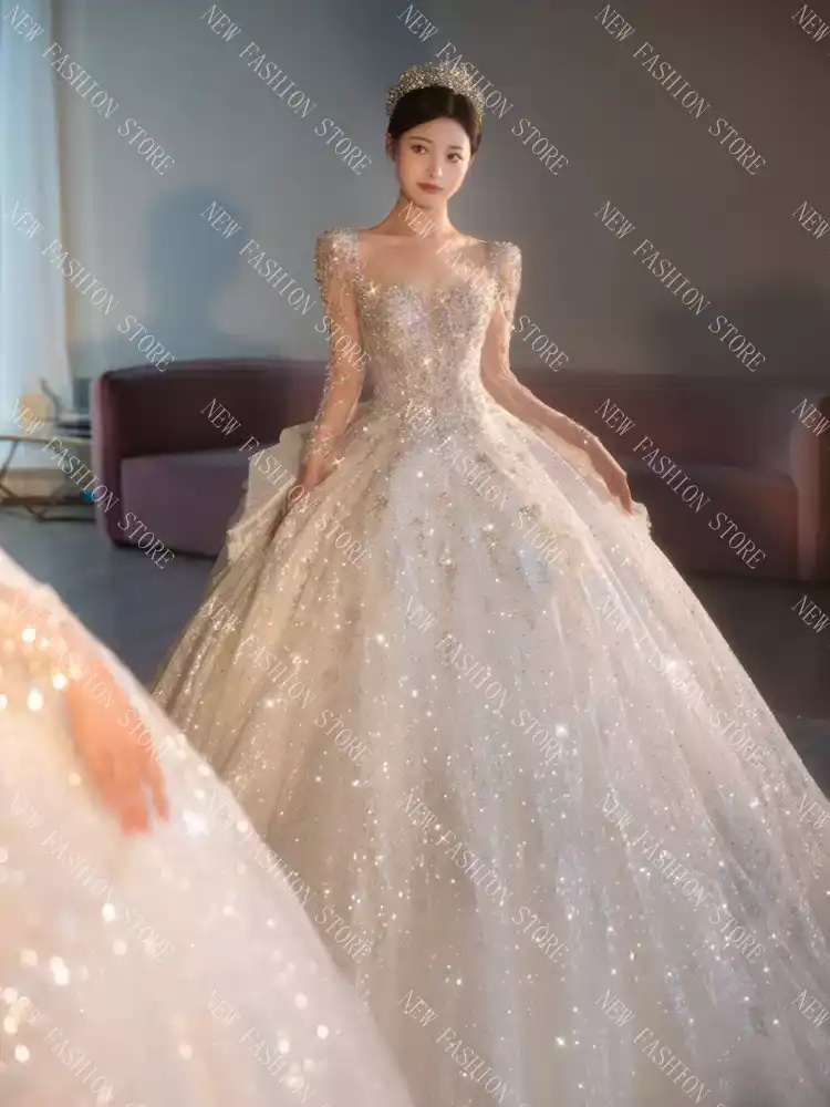 フランス式ウェディングドレス新型レトロウェディングドレスワンピース-28