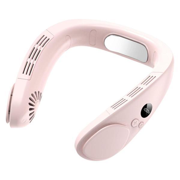 ポータブルハンギングネックファン4400mAhハンズフリーホームオフィス教室ピンク