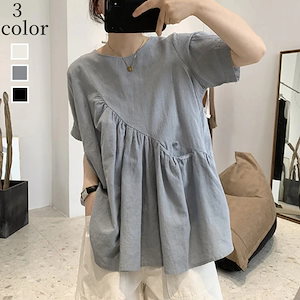 Tシャツ ゆったり半袖トップス イレギュラー設計 綿麻ブラウス tシャツ 半袖 レディース おしゃれ百掛け