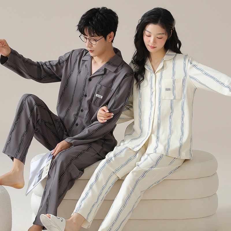 カップルパジャマレディース春秋スタイルピュアコットン長袖2024新着メンズ秋冬ホームウェアセット