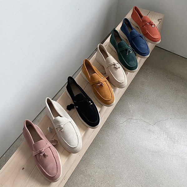 ローファー モカシン 牛革 フラット レディース 黒 紺 黄 ブラック ネイビー オリーブ オレンジ イエロー ピンク ベージュ おじ靴 革靴 靴 婦人靴 韓国
