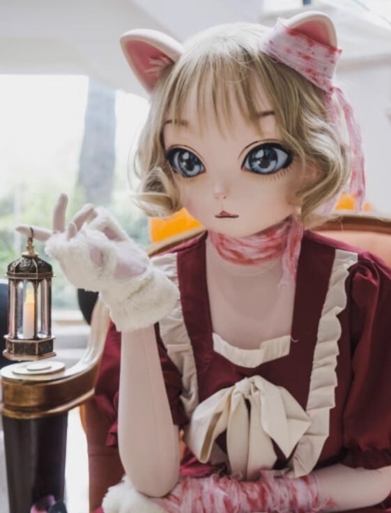 全頭マスク カツラなし 猫 Lilith 肌色 フルマスク ドール ヘッドロリータ人形 コスプレ マスク 変身 仮装 着ぐるみ