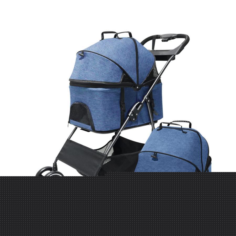 猫 キャート ペットカート 取り外し可能 折りたたみ ペット用 バギー 犬 キャート 多頭用 猫用 折り畳み 前輪360 飛び出し防止 安全装置付 ブルー