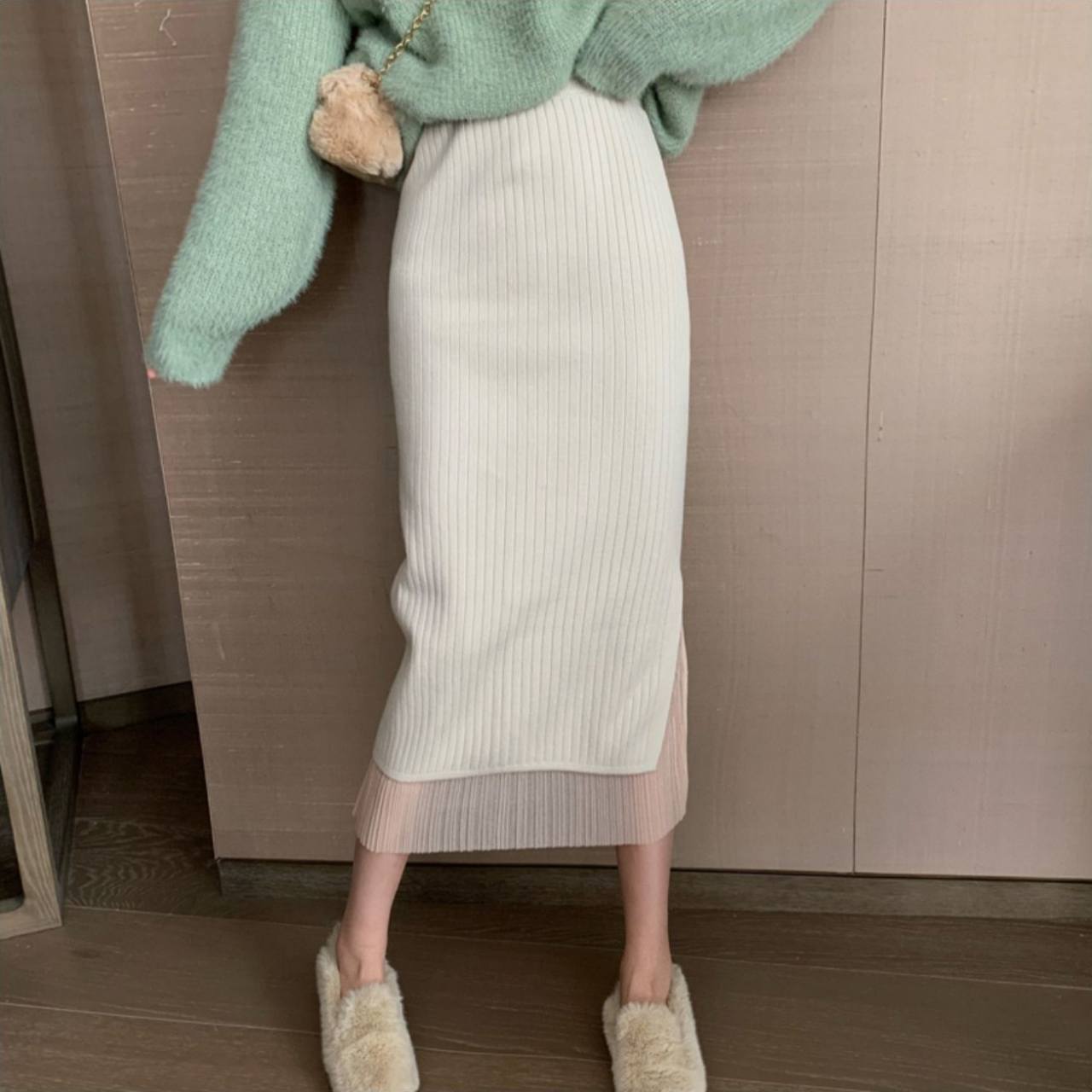 スカート ボトムス ロングスカート プリーツスカート ペンシルスカート ニットスカート 膝下 ミモレ ミモレ丈 ロング ロング丈 スリム タイト 細身 ストレート Iライン サイドスリット