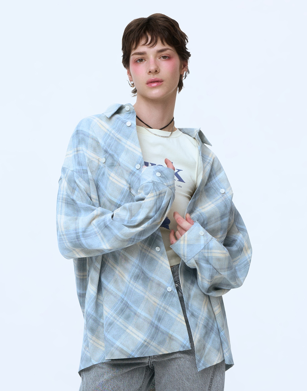 LOGO CHECKERED SHIRT - BLUE