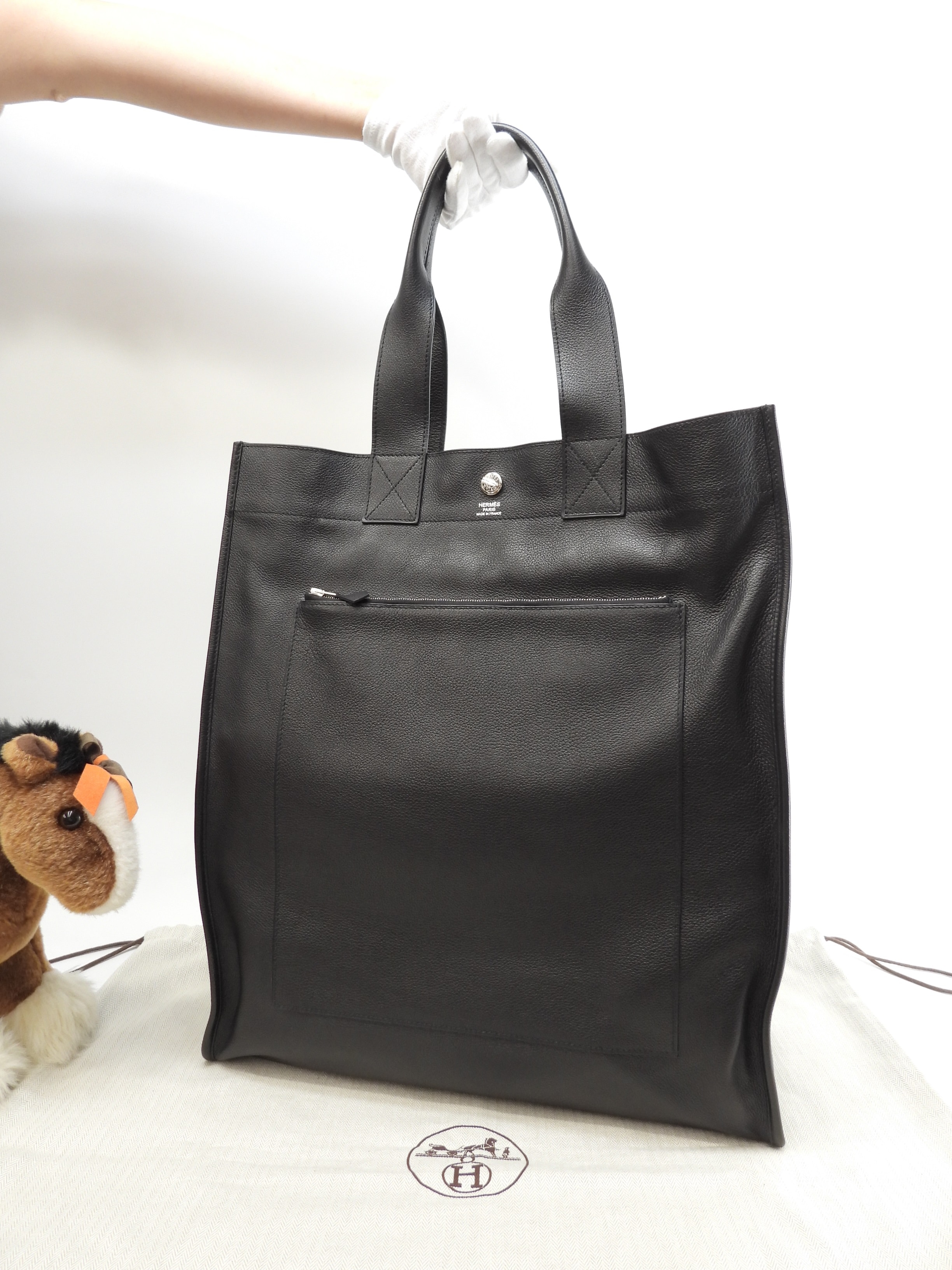 サックベルラン縦長 トートバッグ レザー黒 メンズ ショルダーバッグ@K 2