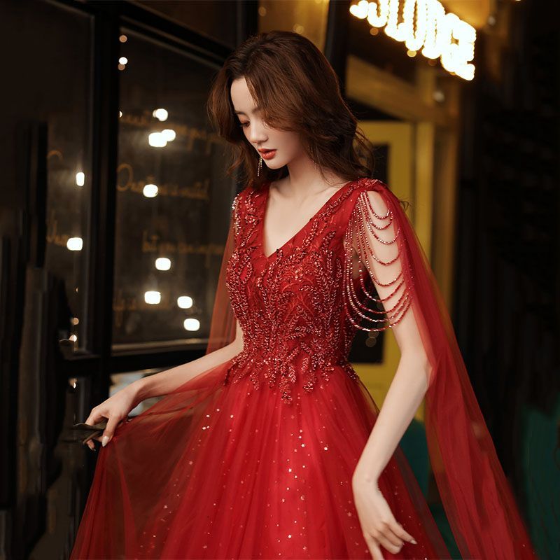 レッドウェアブライダルイブニングドレス2024婚約フェミニンドレス ウェディングドレス