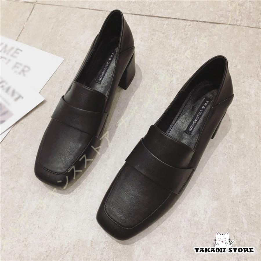 スクエアトゥ パンプス ローファー スリッポン レディース ヒール 秋 5cm 大きい靴 黒 疲れない 履きやすい 滑り止め 太ヒール チャンキーヒール 美脚 軽量 7,286円