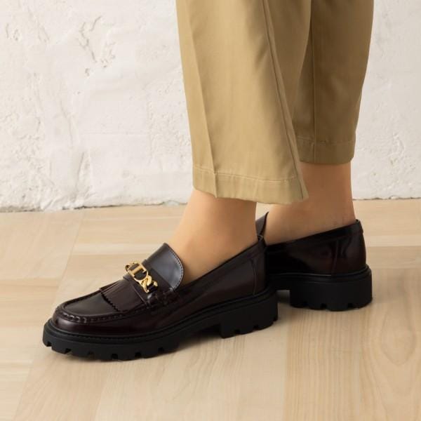 ローファー オックスフォード Tチェーン フリンジ ブラウン レディース XXW08J0GF80 SHA R810