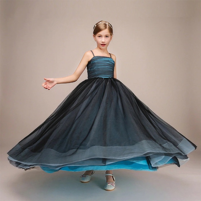 女の子ドレス キッズ パーティー フォーマル お姫様 ワンピース マキシ丈 子供ドレス フォーマルドレス ステージ衣装 ピアノ発表会 こどもドレス キッズドレス 結婚式 演奏会 ネイビー 紺