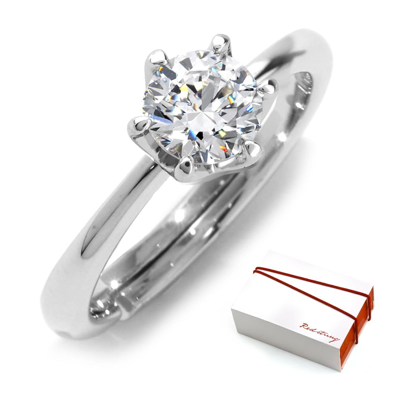 [by red string] 婚約指輪 プロポーズリング 箱パカ 3点セット キュービックジルコニア 一粒 シルバー SV925 本物の赤い糸が入ったチャーム ケース付 サージカルステンレスチャーム