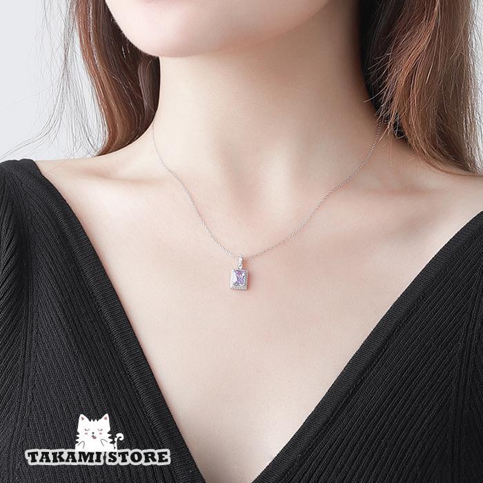 ネックレス レーディス 長方形 スクエアカット CZ 上品 大人 シルバー925 プラチナ仕上げ 彼女 嫁 妻 誕生日プレゼント 記念日 ジュエリー