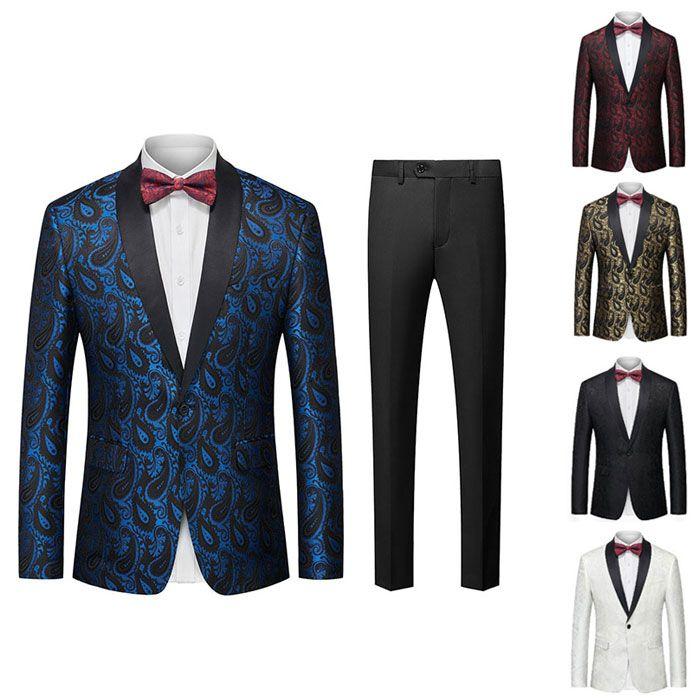 メンズフォーマルスーツ 5色 スーツ ジャケット単品/セットアップ 長袖ジャケット ジャガード ロングパンツ 蝶リボン付 紳士服 男性 大人用 宴会 舞台衣装 ステ30%までに制限