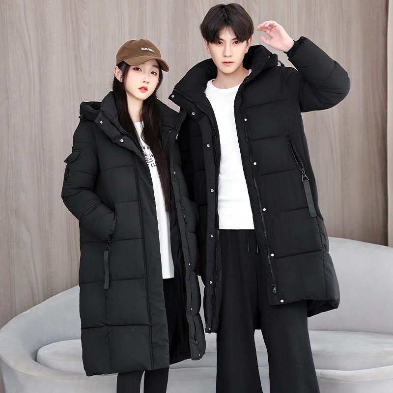 新しい冬のカップルの綿入りジャケット韓国風ゆったりとしたフィット感厚手ミドル丈男女兼用の防寒綿コート