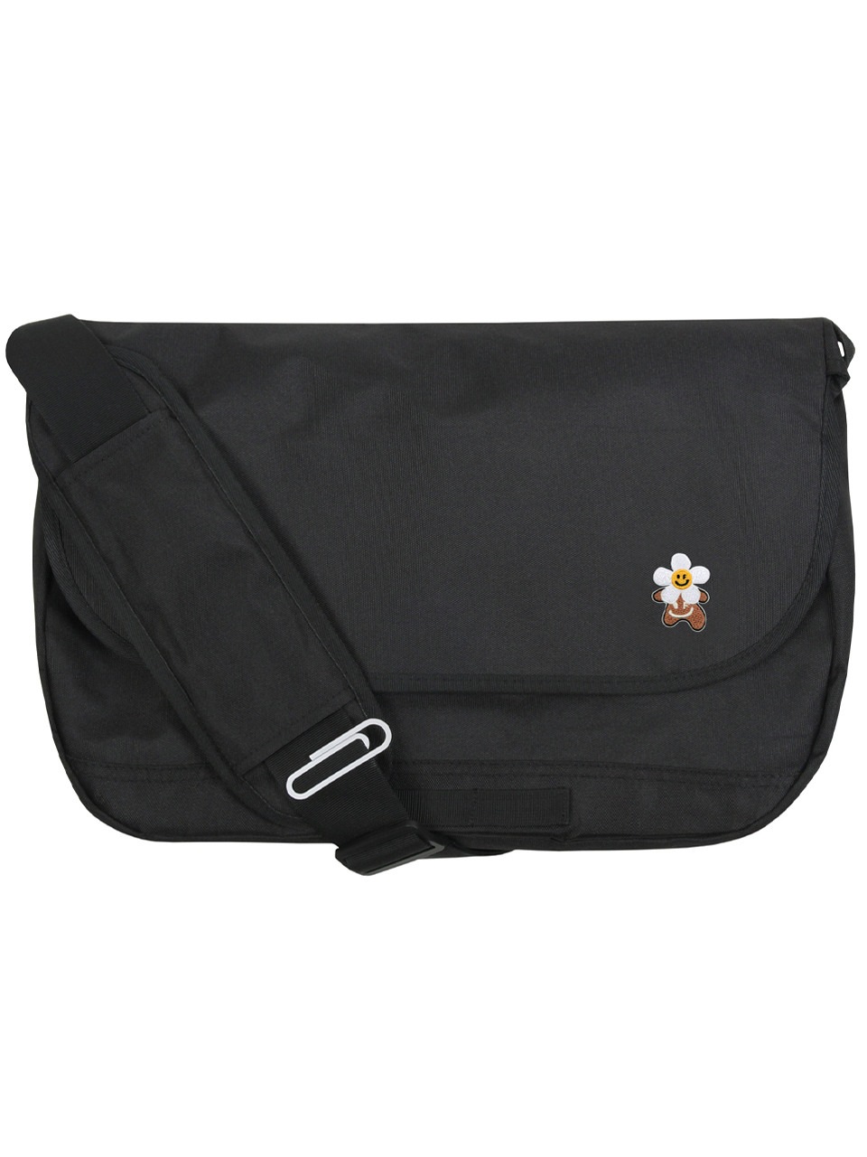 GRAVER ヘッドフラワーベア刺繍入りクロスメッセンジャーバッグブラック