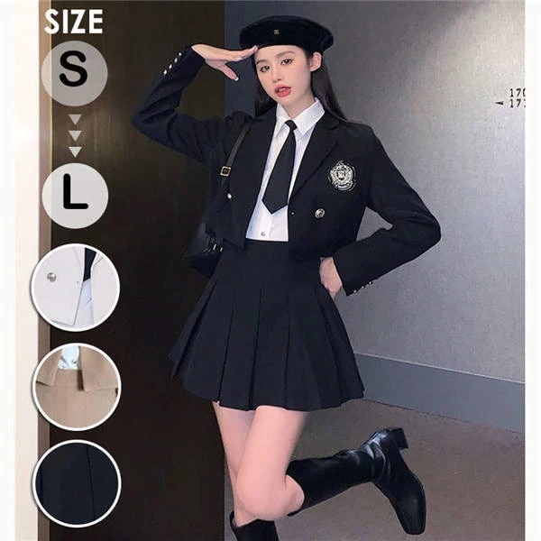 卒業式 スーツ 4点セット 入学式 ブラック オフホワイト ベージュ 女の子 制服 スーツ ジュニアスーツ 卒業式服 長袖シャツ フォーマル カジュアル 高校生 韓国風 卒服dt078x2x2x2スカートスーツ