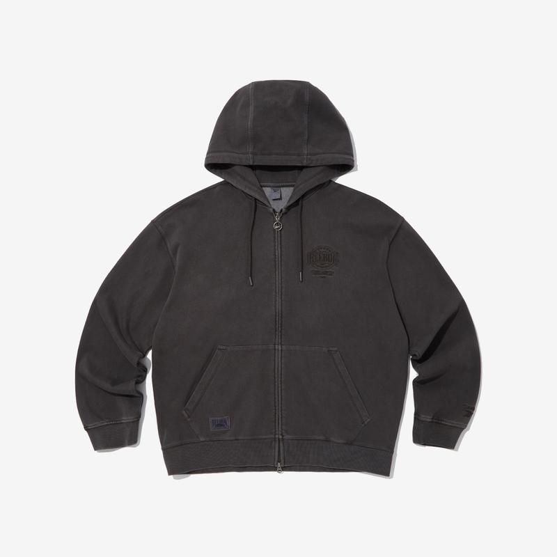 男女共用 オーバーサイズ ガーメントダイ フード付きジップアップ - チャコール REJU6EZ20BK