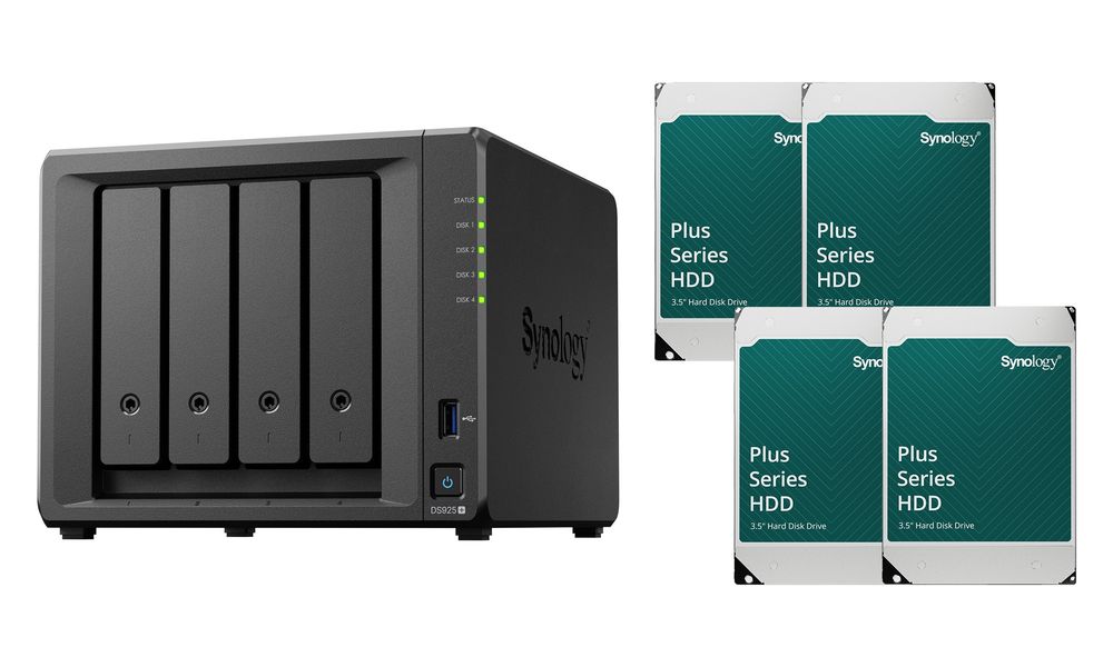 Synologyシノロジー ビジネス向け 4ベイオールインワンNASキット DiskStation DS925+ +HAT3310-12TB 4個 DS925HAT331012TB4