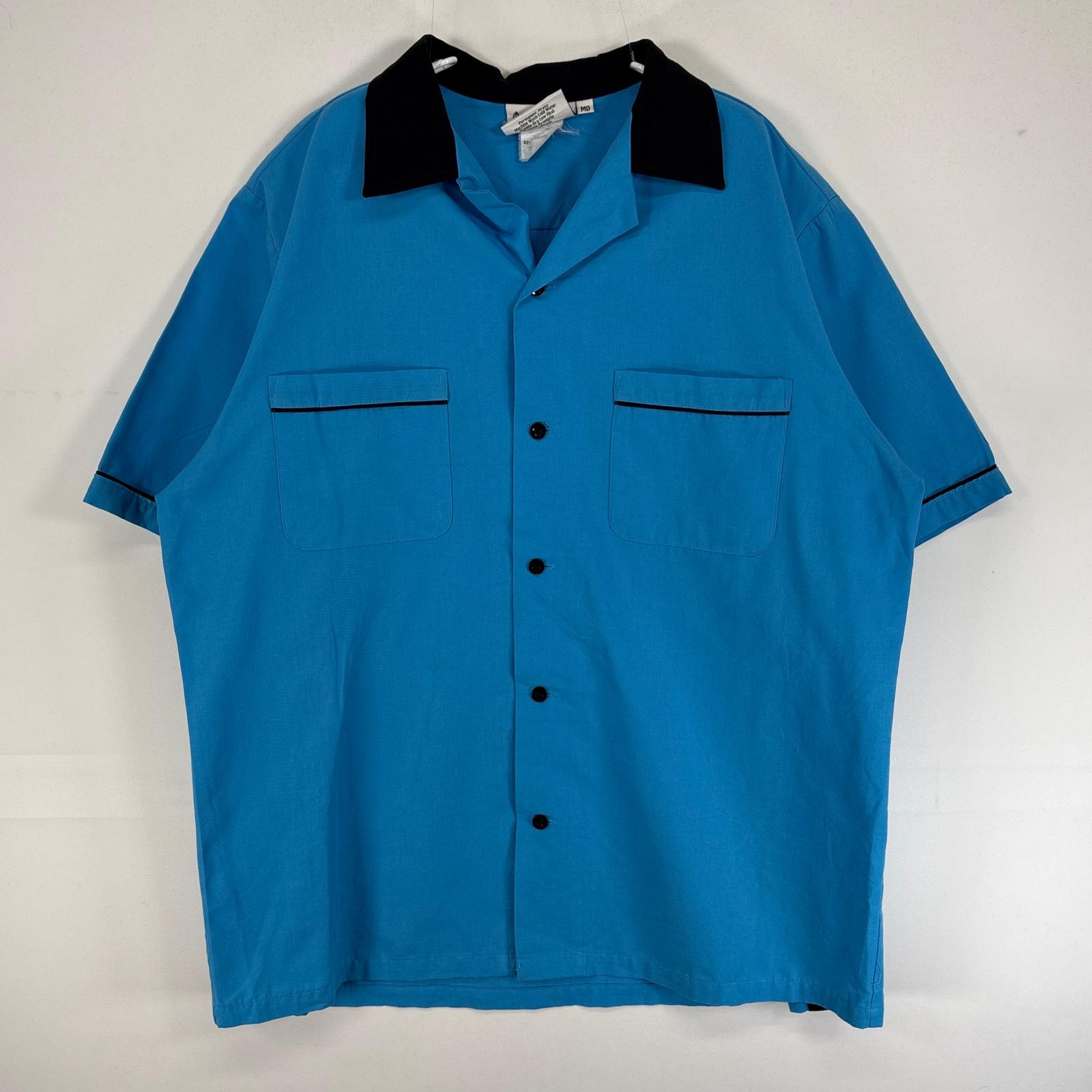 古着 Cruisin USA 半袖シャツ ボーリング 刺繍 オープンカラー 胸ポケ M ブルー系 ツートン メンズ