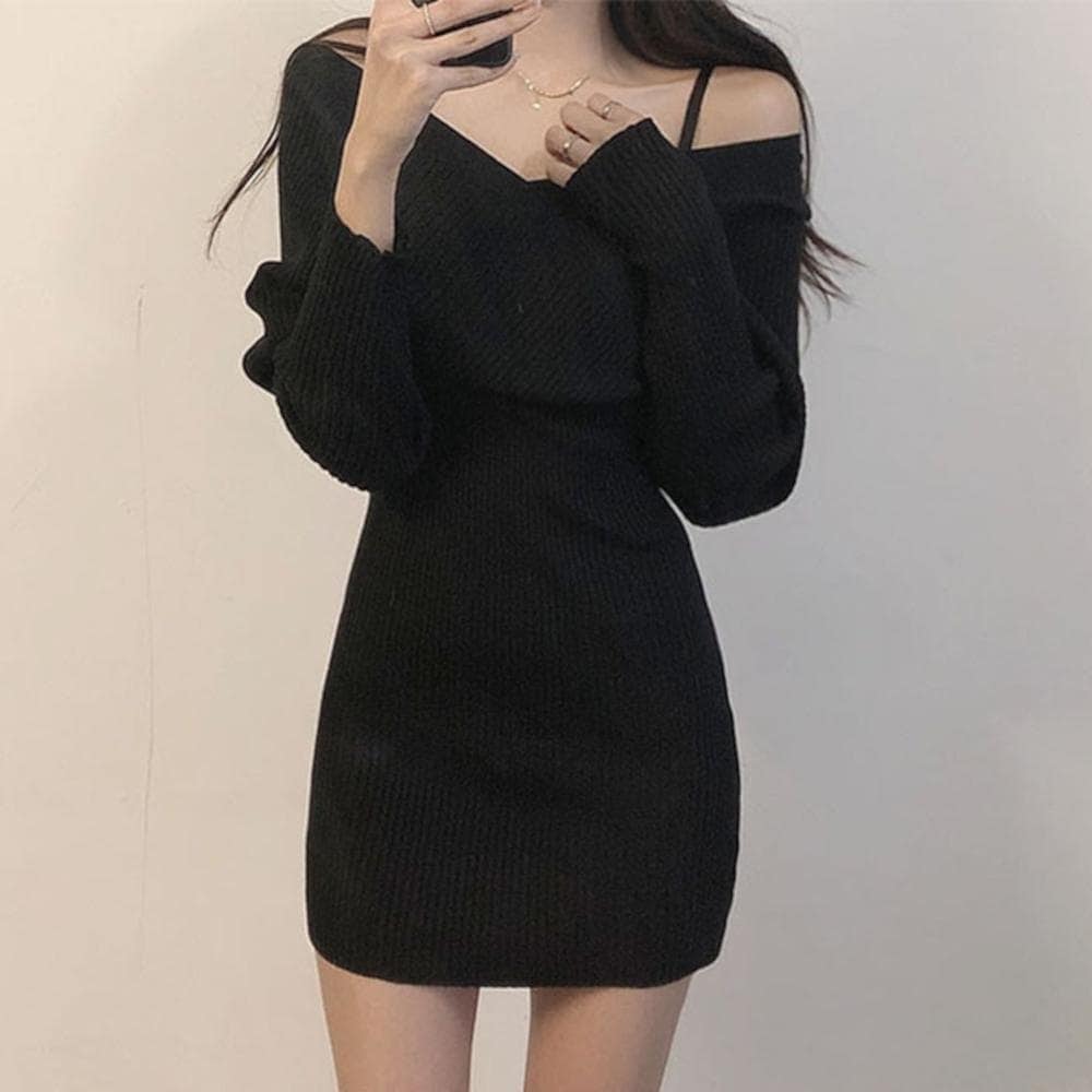 デザイン秋服カシュクールネックミニス