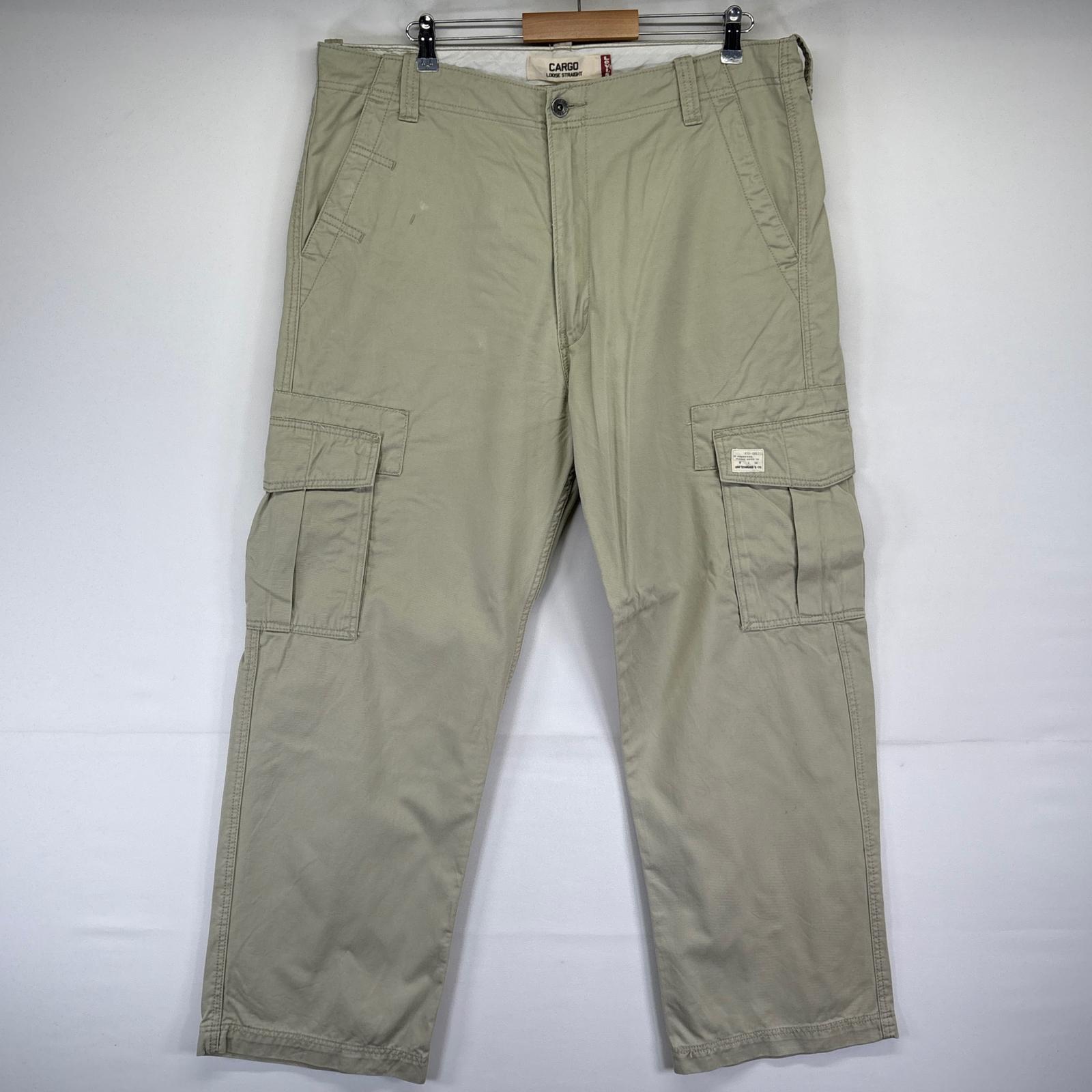 古着 カーゴパンツ キャンバス ワンポイントロゴ 大きいサイズ w38 L32 ベージュ系 メンズ