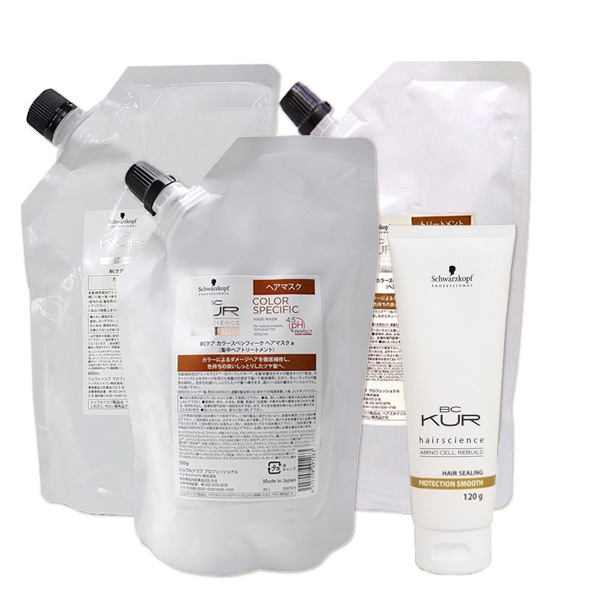 BCクア カラースペシフィーク シャンプー 600mL + トリートメント 600g + マスク 500g + プロテクションスムース 120g 詰め替えセット 7,993円