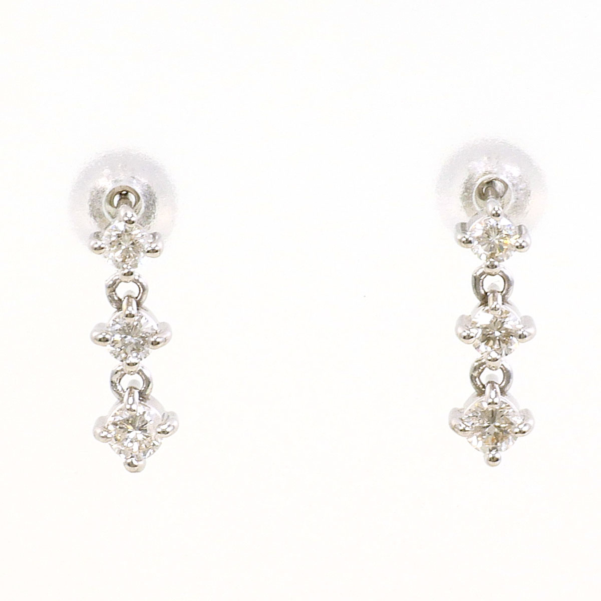 K18 18金 WG ホワイトゴールド ピアス ダイヤモンド 0.15ct 総重量約1.0g 中古