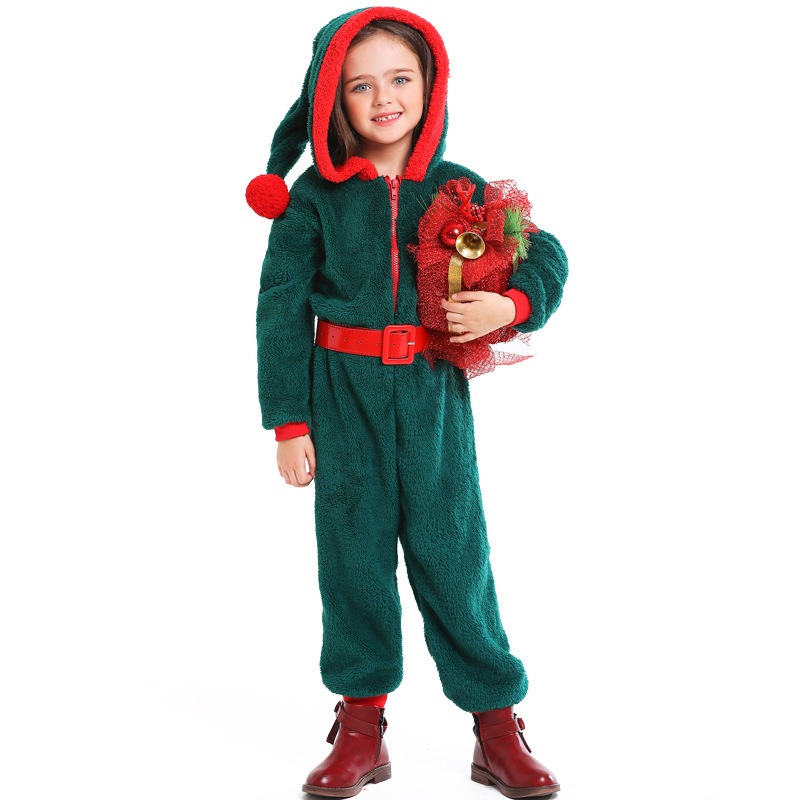 人気絶頂 新しいかわいいクリスマスサンゴのダウンの子供の墨の緑のコスプレクリスマスのパジャマのショー服LQZ その他