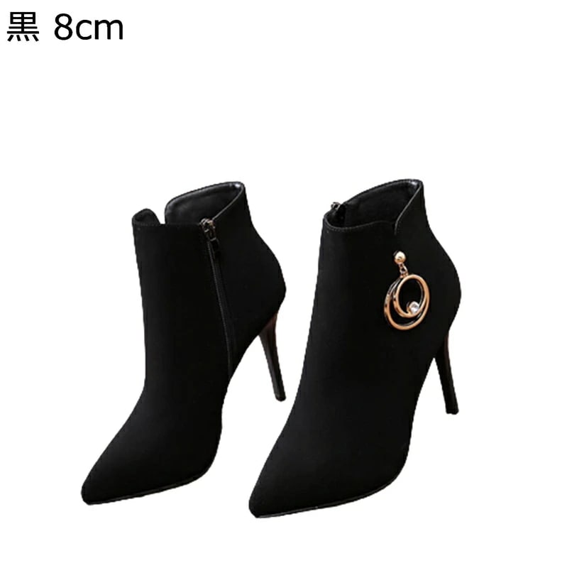 ショートブーツ ラインストーン ダイヤ式 メタリック レディース アンクル丈ブーツ ジップ 秋冬 ピンヒール 金属 ポインテッドトゥ ハイヒール 美脚 スエード カジュアル 普段使い おしゃれ シンプ