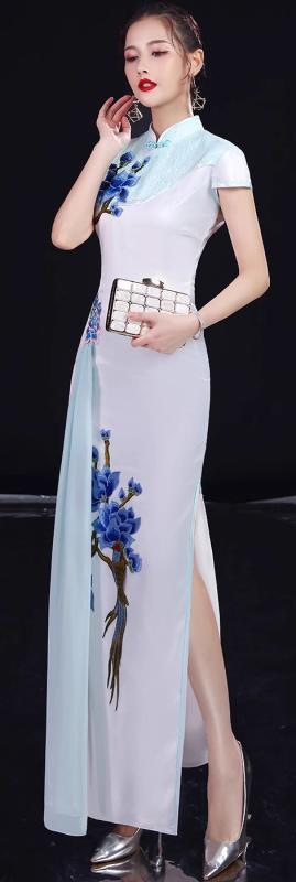 チャイナドレス コスプレ ハロウィン セクシー 白 夏 エレガント パーティー 刺繍 ロング スリット 半袖 きいサイズ マーメイド