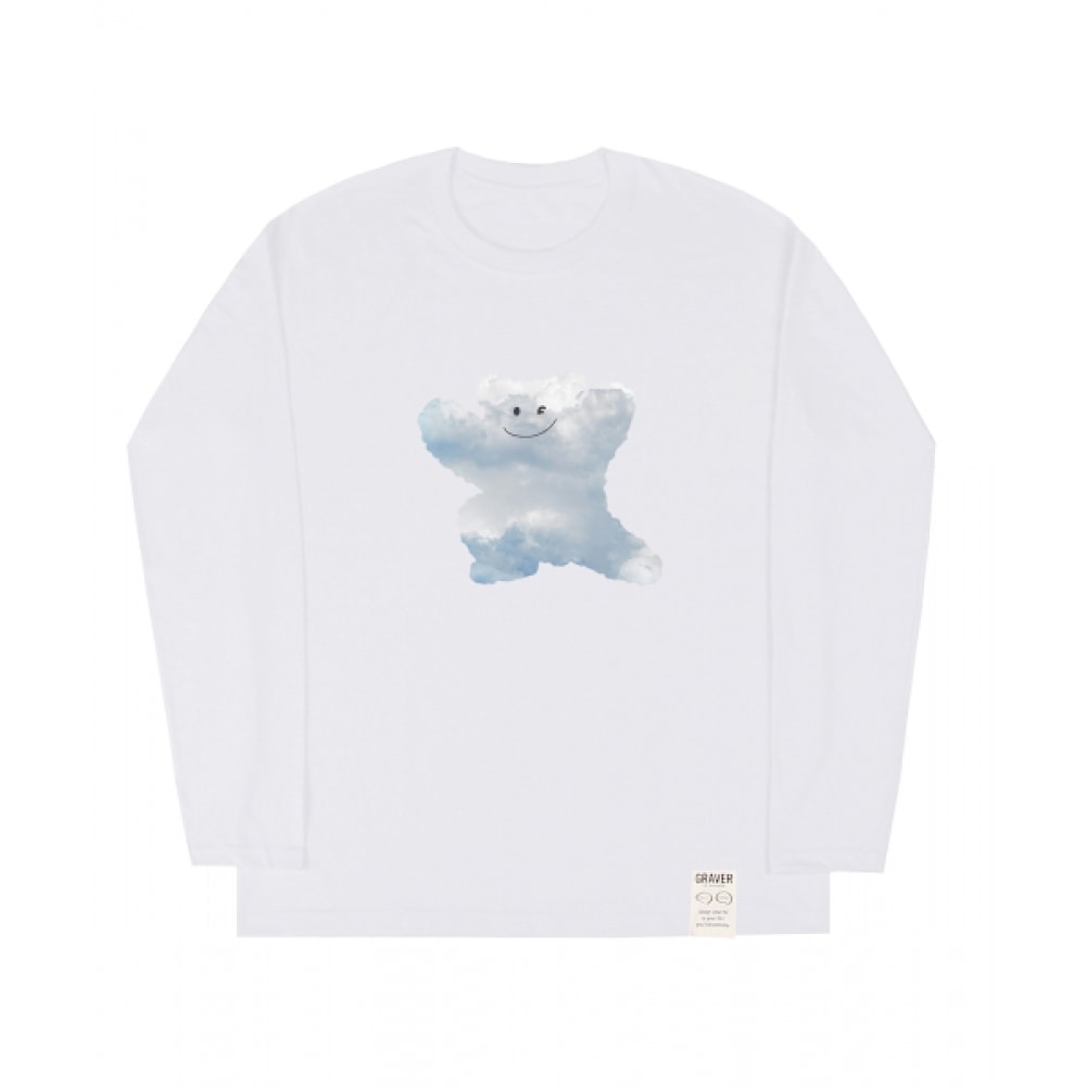 GRAVER [ユニセックス] ビッグクラウドベアマイルロングスリーブTシャツ_ホワイト