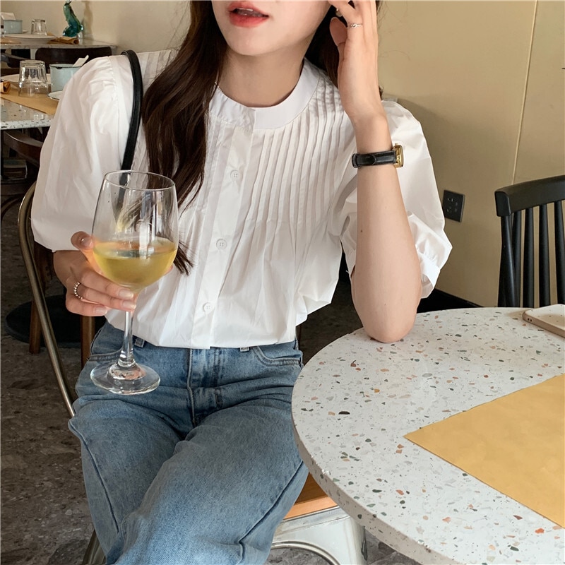 トップス シャツ ブラウス 袖あり 半袖 ラウンドネック 大人可愛い きれいめ シンプル 大人 上品 おしゃれ 大人女子 ラブリー キュート ガーリー 無地 春 夏 2023 10代 20代 30代