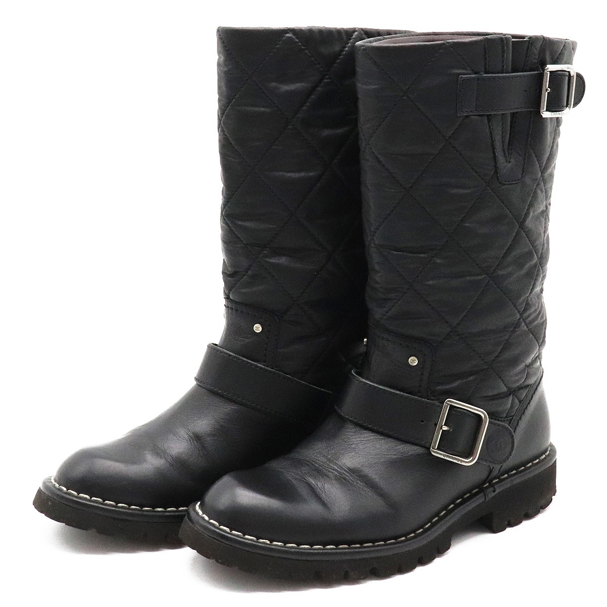 ココマーク マトラッセ エンジニアブーツ ミドルブーツ レザー ブラック 黒 #35 日本サイズ約22c