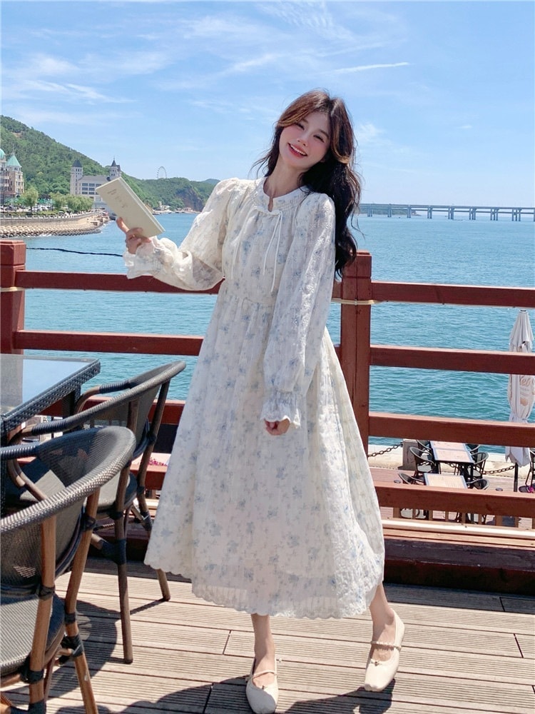 スーパーフェアリー優しい風長袖花柄ワンピースマタニティ2024レディース春秋スカートプレートボタン新風