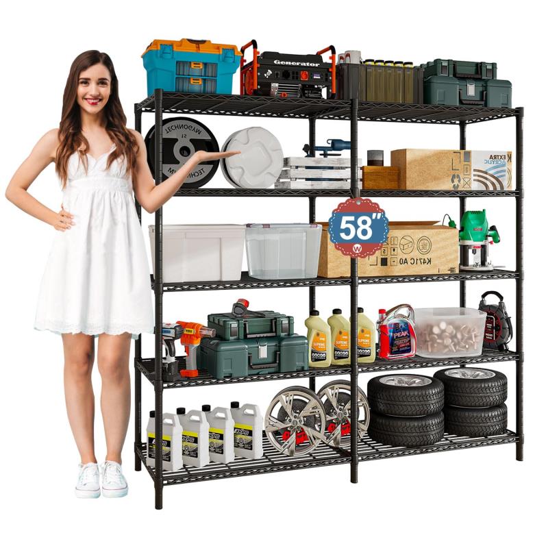 5段スチールラック 棚 収納ラック 幅147×奥行35×高さ150cm ブラック 耐荷重500kg 業務用 シェルフ キッチン収納