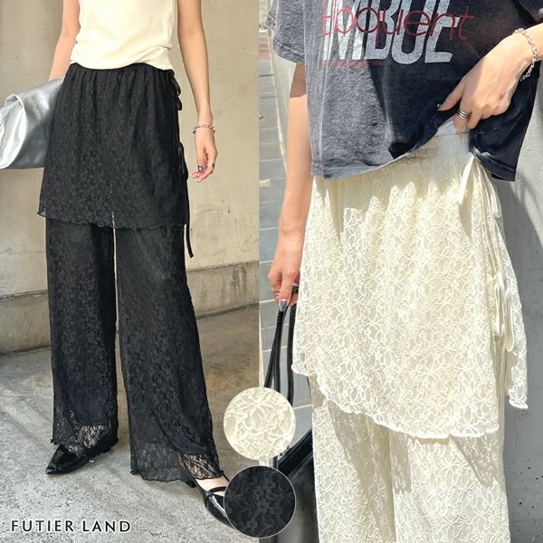 【即納】ラップスカートレイヤードレースパンツ