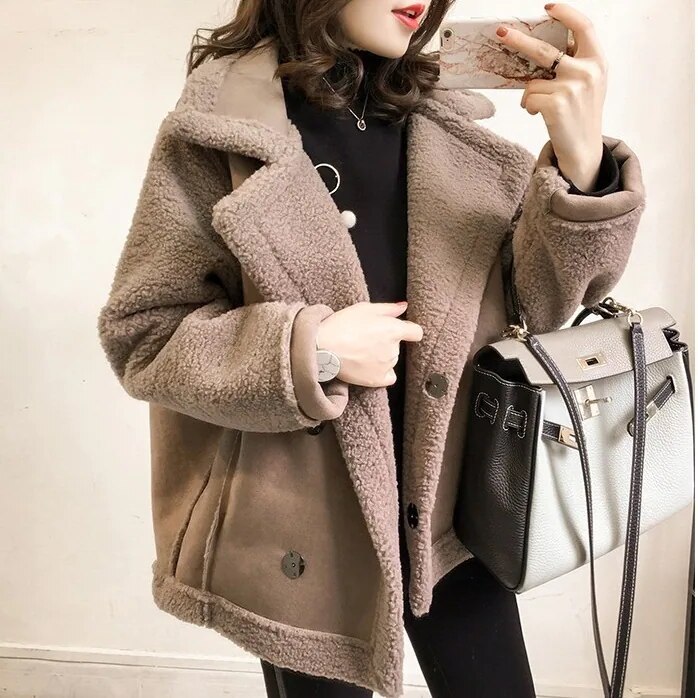 3color レディース アウター ジャケット ムートンジャケット ミドル丈 オーバーシルエット