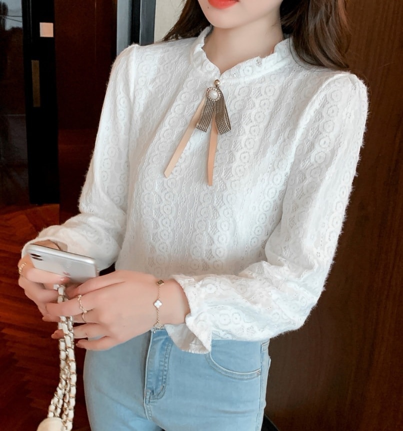 デート レース モテアイテム ブラウス 長袖 リボン 可愛い きれいめ 上品 おしゃれ かっこいい 可愛い ラブリー キュート ガーリー クール モード系 セクシー エレガント 存在感