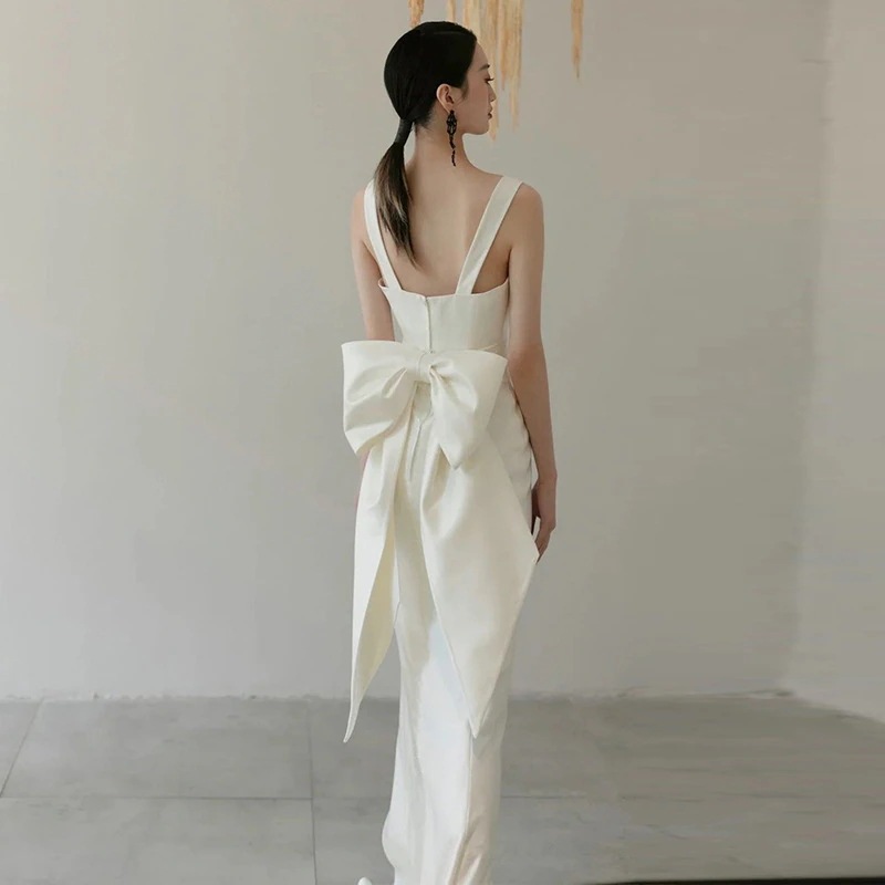 ワンピースドレスドレス吊り下げられた光のウェディングドレス2025花嫁のシンな気質森の魚の尾