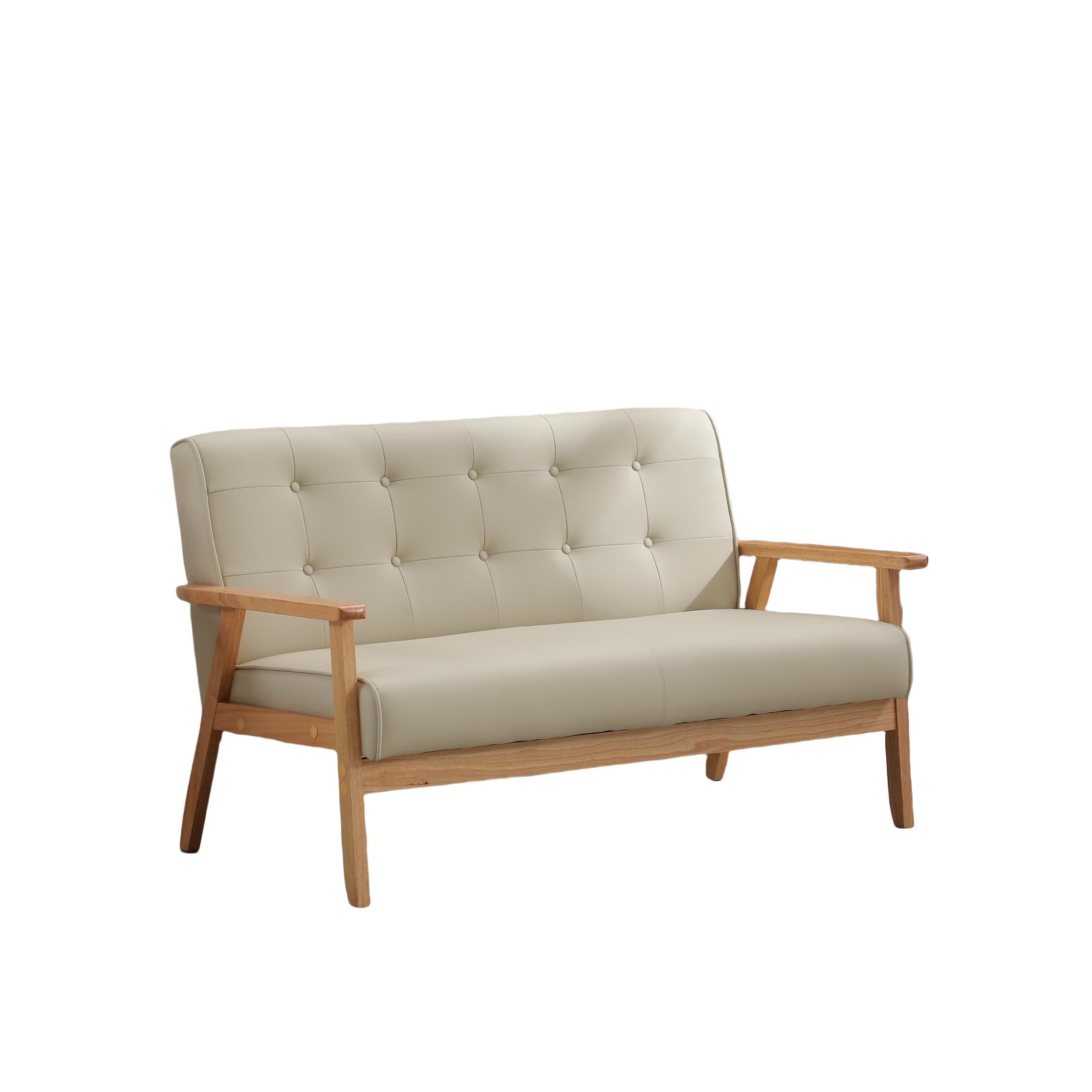 Donext ソファ 2人掛け ソファー PUレザー 2Pソファ 肘付き 天然木脚 レトロ モダン 北欧 幅127×奥行62×高さ76cm ベージュ