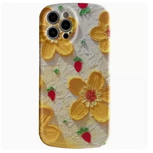 油絵 黄色い花 iPhone141312X7p スマホケース シリコン 防砕けてK3