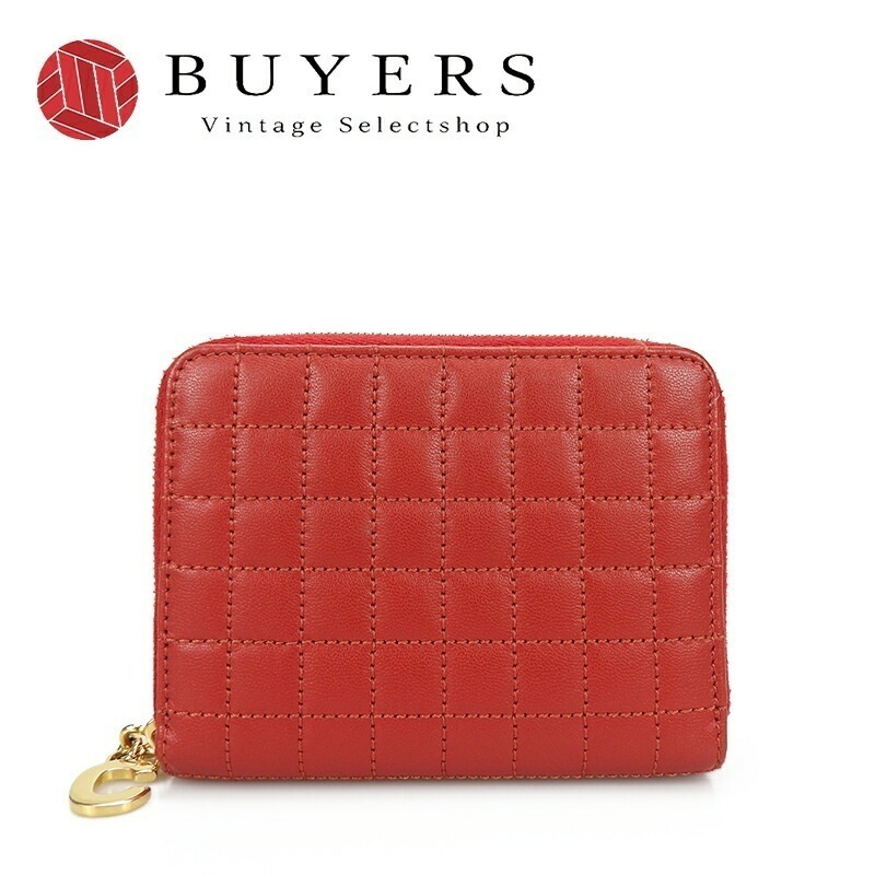 中古 セリーヌ コンパクトジップウォレット CELINE 10B663BFL.27ED Cチャーム カーフスキン レッド 赤 G金具 小物 compacr zipped wallet【中古】