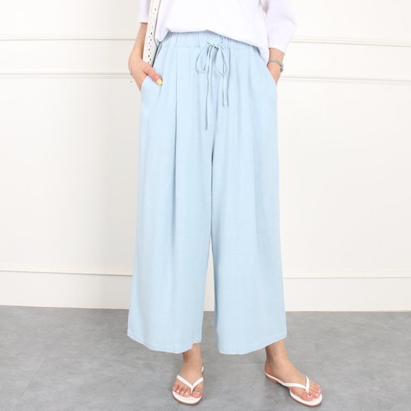 ラージ/リネンパンツ/リネン/ワイド/伸縮性ウエストバンドパンツ/ワイドパンツ
