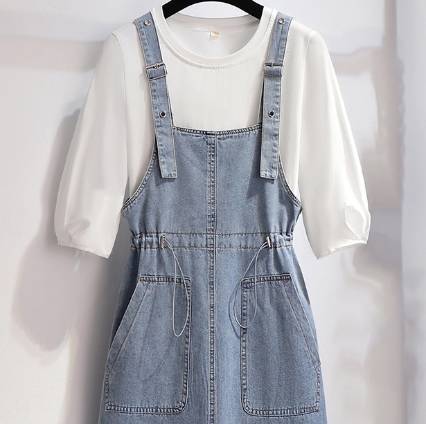 スカート ボトムス デニムスカート ジャンパースカート ジャンスカ 膝丈 ひざ丈 袖なし ノースリーブ ウエストマーク ハイウエスト デニム ブルーデニム かわいい 大人可愛い カジュアル レトロ