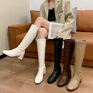 ロングブーツ 大きいサイズブーツ 26-5cm レディース シューズ 靴 太めヒール ヒール5cm 柔らかい 歩きやすい カジュアル おしゃれ ゆったり 可愛い 韓国ファッション