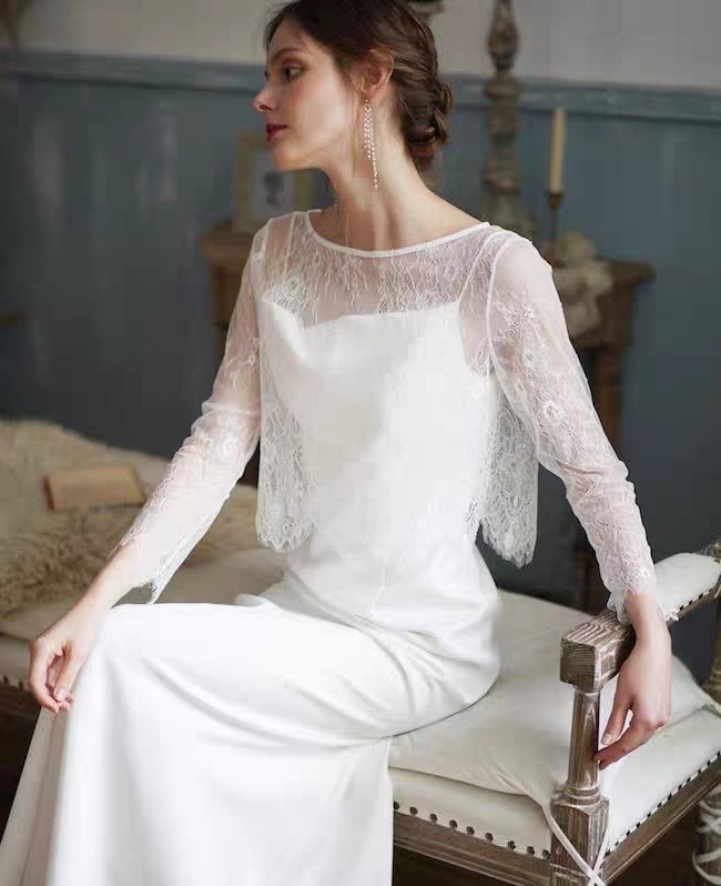 2025人気新作 ウェディングボレロ 花嫁 ボレロ レース 結婚式 袖ありボレロ 二次会 前撮り 後撮りフォトウエデ